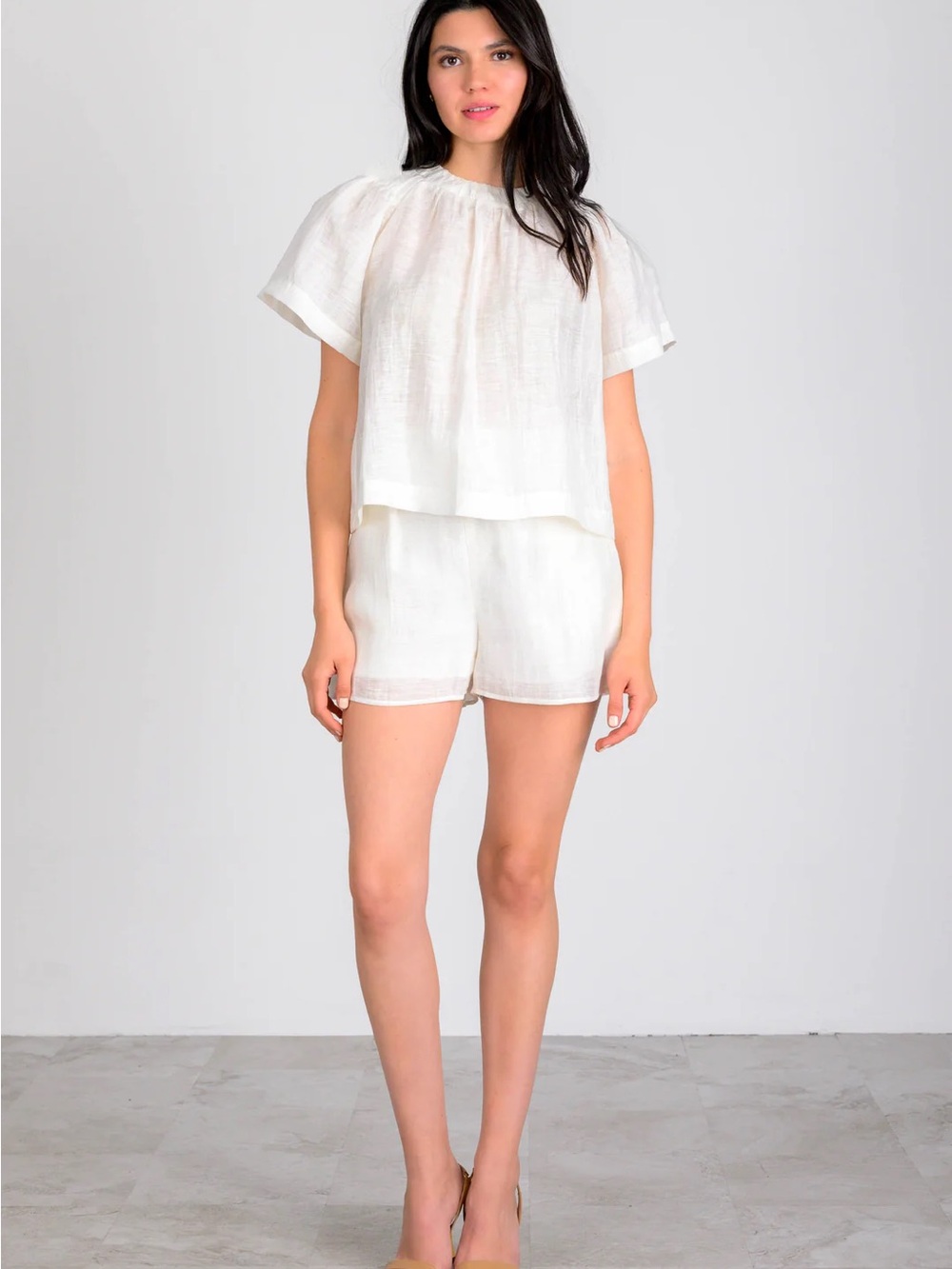 Lavender Brown ASHLEY TOP White Linen - small new with out tags